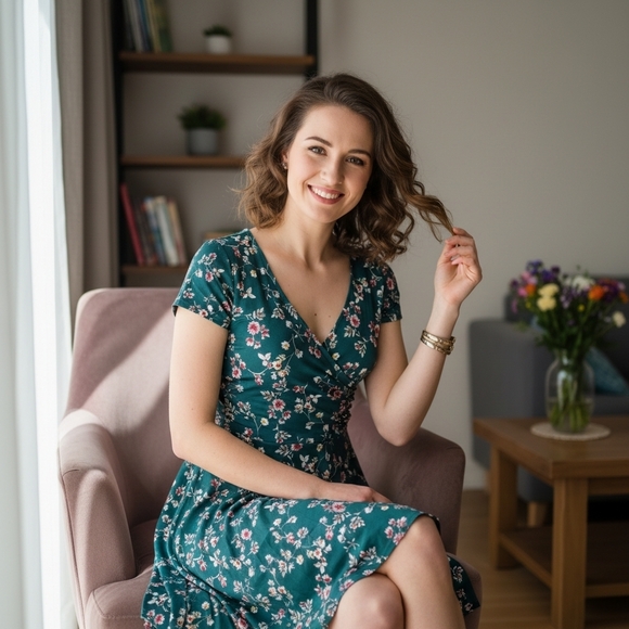 Kaileigh Dresses & Skirts - Kaileigh Green Floral Wrap Dress – Soft Stretch Fit Size Small